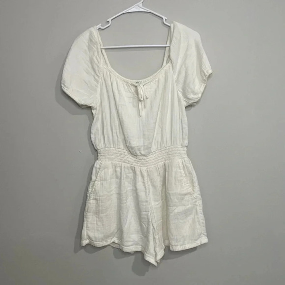 Aerie White Gauzy 100% Cotton Peasant Style Short Sleeve Romper - Picture 1 of 8
